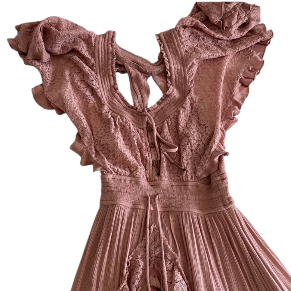 NWOT Free People Endless Summer Gauzy Ruffle Maxi Dress Rose Large - Picture 4 of 6